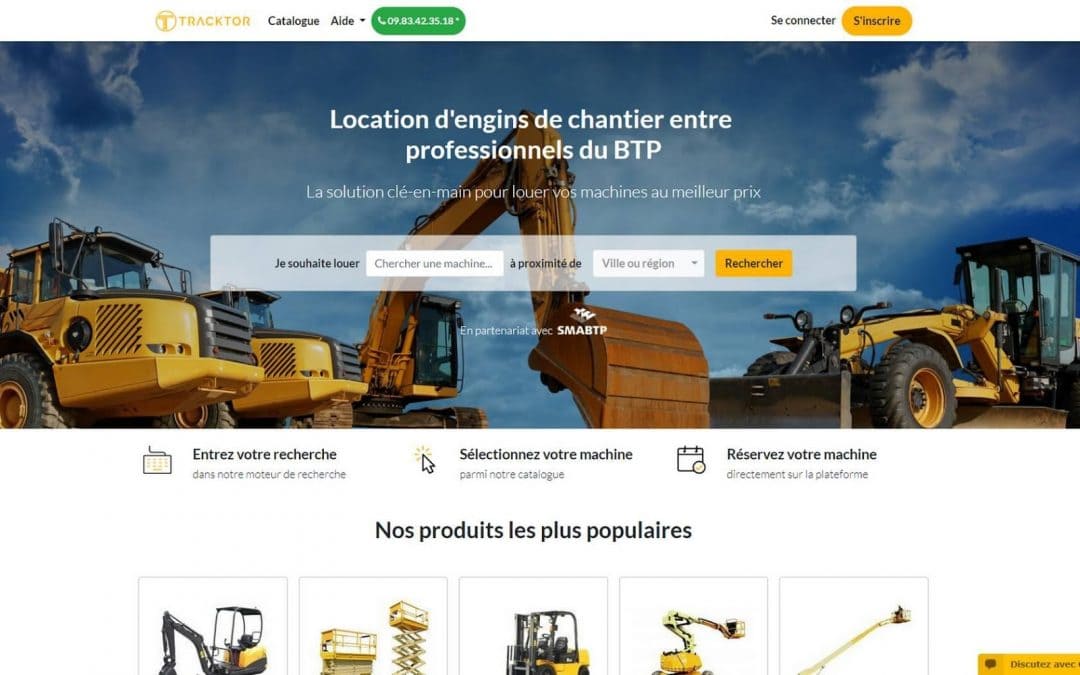 capture d'écran de la pagine principale du site web de Tracktor