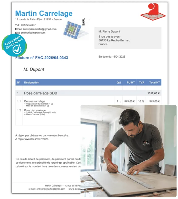 Facture électronique - artisan du bâtiment - visuel facture Tolteck