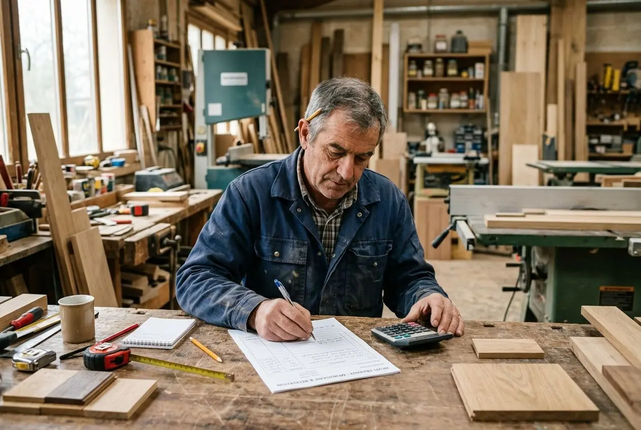 Artisan du bâtiment entrain d'élaborer un devis